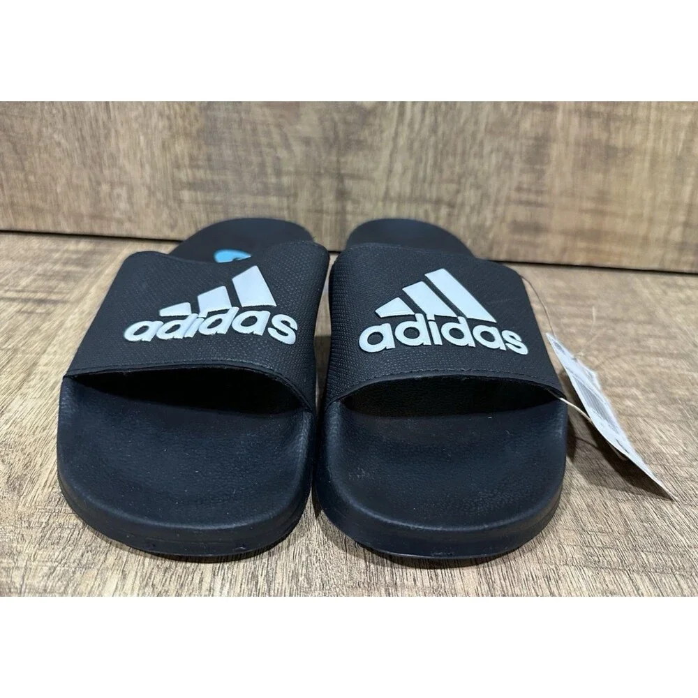 Adidas Men size 6 Adilette shower slides slip on sandal black and white